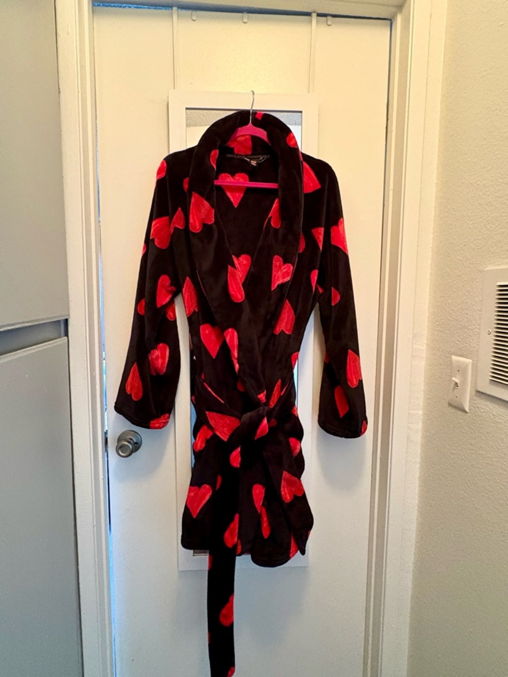 Victoria's Secret Black Robe with Red Heart Print